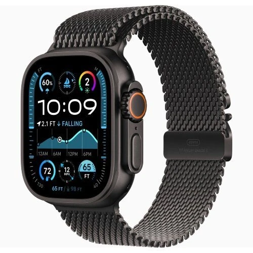 Умные часы Apple Watch Ultra 2 49 мм, корпус чёрный титан (Black Titanium), ремешок Milanese Loop чёрный (Black) M