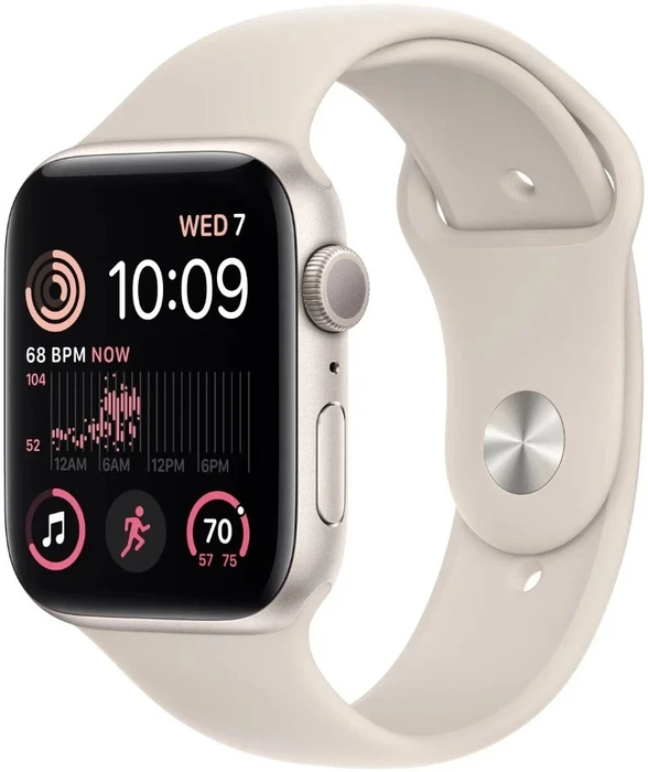 Умные часы Apple Watch SE (2022) 44 мм, корпус алюминий сияющая звезда (Starlight), ремешок Sport Band сияющая звезда (Starlight)