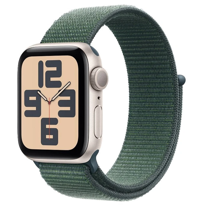 Умные часы Apple Watch SE (2024) 40 мм, корпус алюминий сияющая звезда (Starlight), ремешок Sport Loop сияющая звезда/зелёное озеро (Starlight/Lake Green)