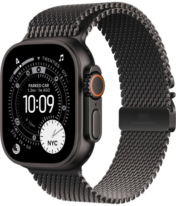 Умные часы Apple Watch Ultra 3 49 мм, корпус чёрный титан (Black Titanium), ремешок Milanese Loop чёрный (Black) L