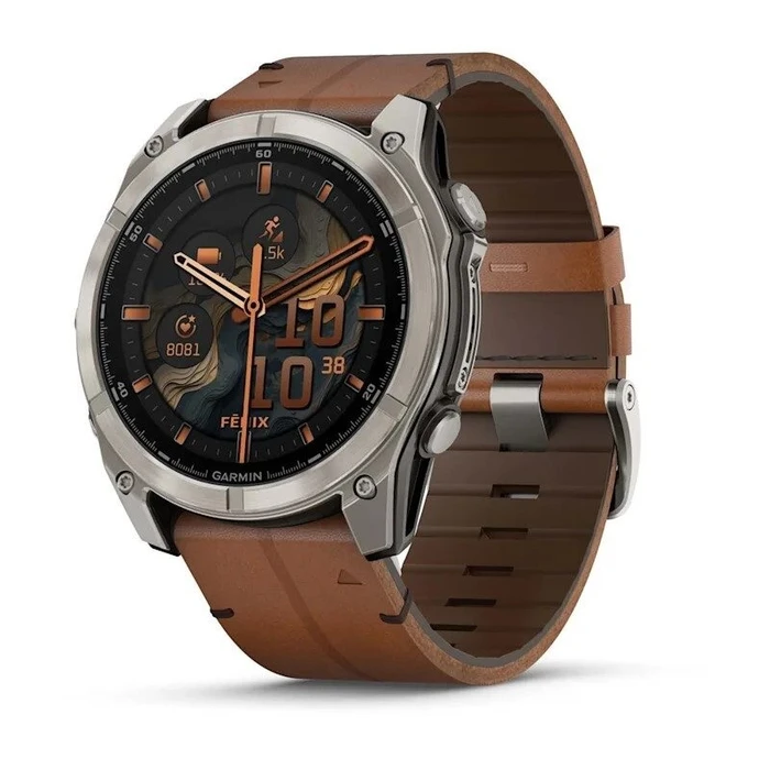 Умные часы Garmin Fenix 8 51 мм AMOLED Sapphire Bare Titanium / Black / Chestnut Leather Band коричневый/графит