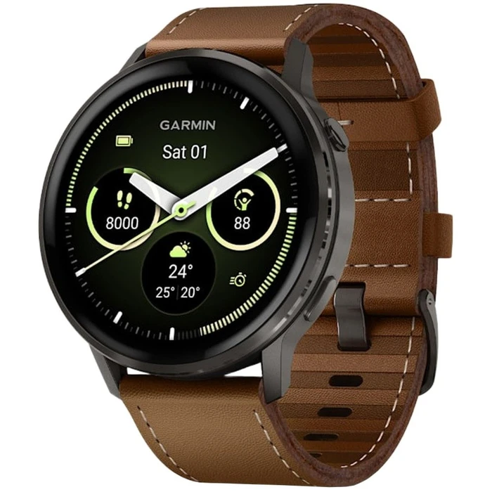 Умные часы Garmin Venu 4 45 мм Slate/Black + Brown Leather Band