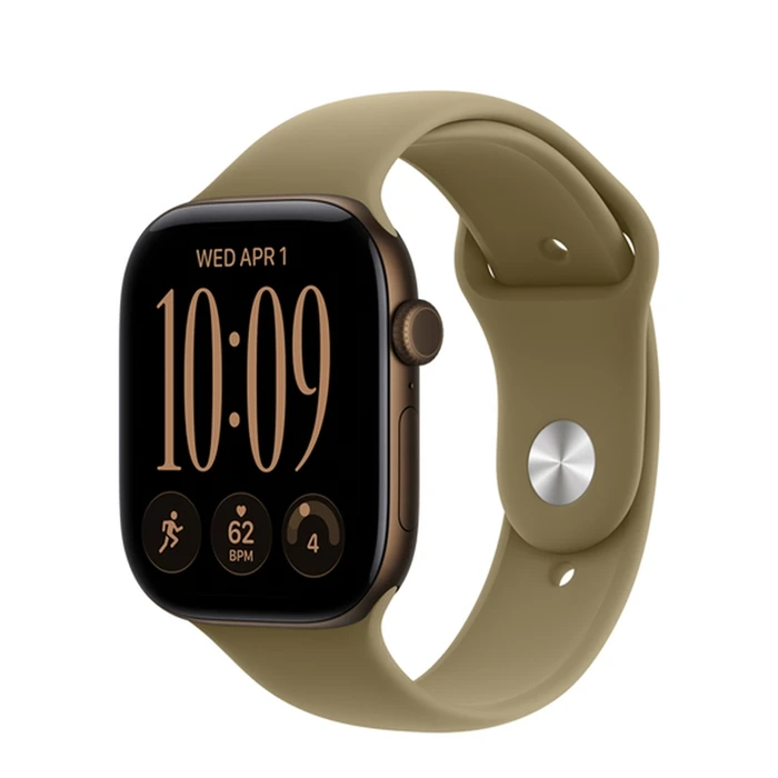 Умные часы Apple Watch Series 12 46 мм, корпус алюминий тёмная бронза (Dark Bronze), ремешок Sport Band оливковый (Olive) S/M