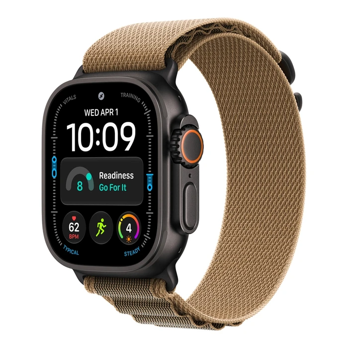 Умные часы Apple Watch Ultra 4 49 мм, корпус чёрный титан (Black Titanium), ремешок Alpine Loop пустынный (Desert) S
