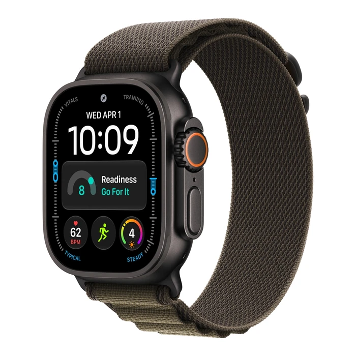 Умные часы Apple Watch Ultra 4 49 мм, корпус чёрный титан (Black Titanium), ремешок Alpine Loop тёмно-оливковый (Dark Olive) M
