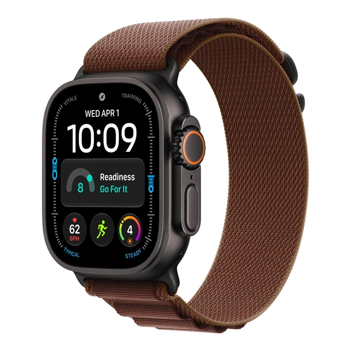 Умные часы Apple Watch Ultra 4 49 мм, корпус чёрный титан (Black Titanium), ремешок Alpine Loop бордовый (Burgundy) M