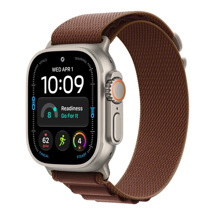 Умные часы Apple Watch Ultra 4 49 мм, корпус натуральный титан (Natural Titanium), ремешок Alpine Loop бордовый (Burgundy) M