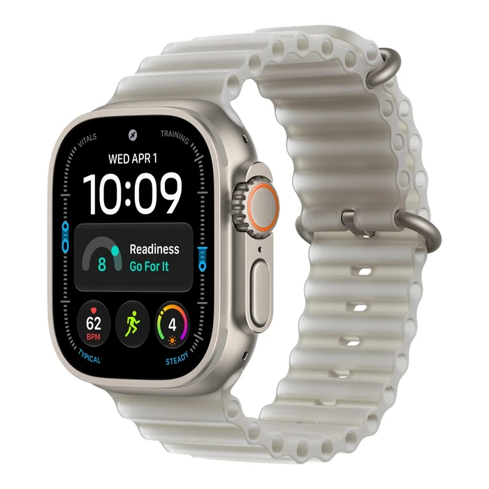 Умные часы Apple Watch Ultra 4 49 мм, корпус натуральный титан (Natural Titanium), ремешок Ocean Band полупрозрачный серый (Translucent Gray)