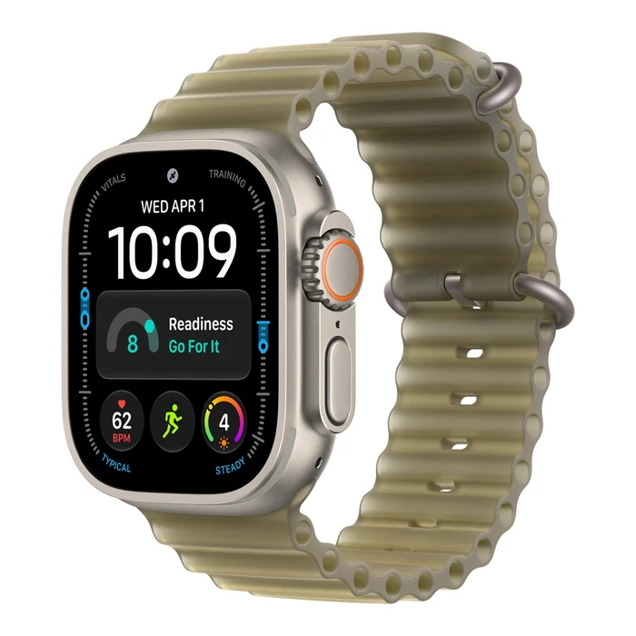 Умные часы Apple Watch Ultra 4 49 мм, корпус натуральный титан (Natural Titanium), ремешок Ocean Band оливковый (Kelp)
