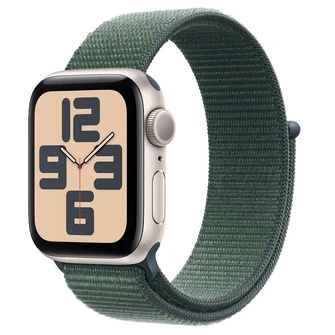 Умные часы Apple Watch SE (2024) 40 мм, корпус алюминий сияющая звезда (Starlight), ремешок Sport Loop сияющая звезда/зелёное озеро (Starlight/Lake Green)
